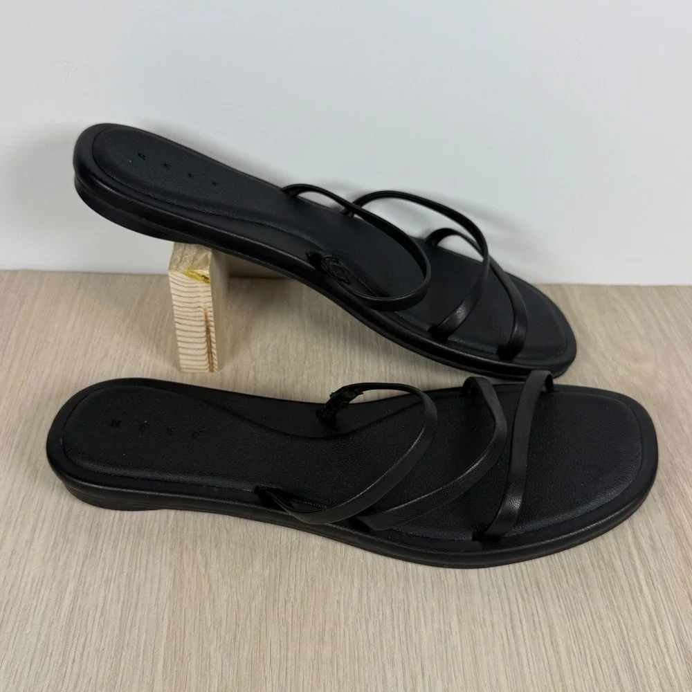 Sandals Reef Womens 9 Black Strappy Flat Slide Minimalist Summer